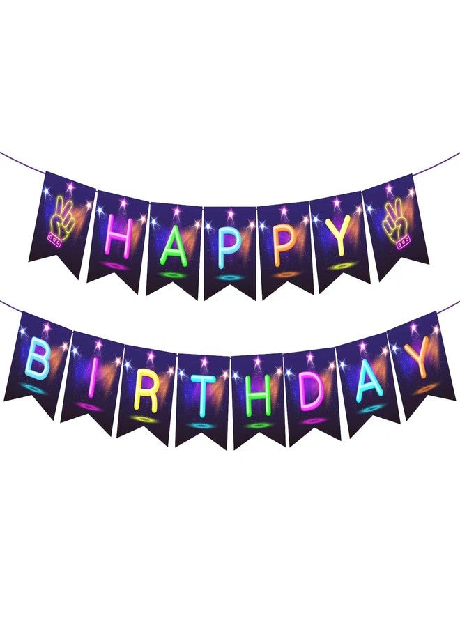DodelyGz Neon Glow happy birthday banner,Glow in the Dark Birthday Party Decoration Banner for Kids Adults Let's Glow Happy Birthday Party Accessory - Image 1